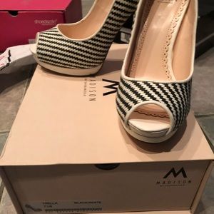 Black and white peep toes high heels